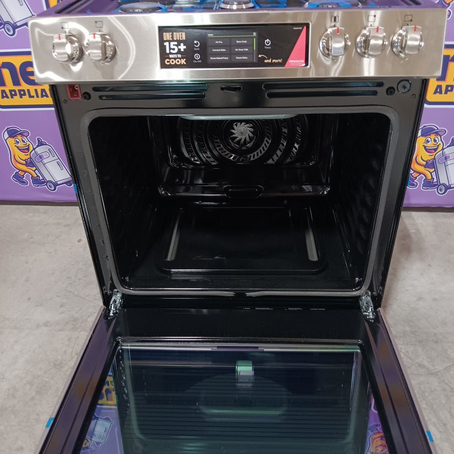 Frigidaire Gallery Stone-Baked Pizza 5 Burners 6-cu ft Air Fry Convection Oven Slide-In Natural Gas Range in Smudge-Proof Stainless Steel 20531SD507 - GCFG3070BF - Open Box
