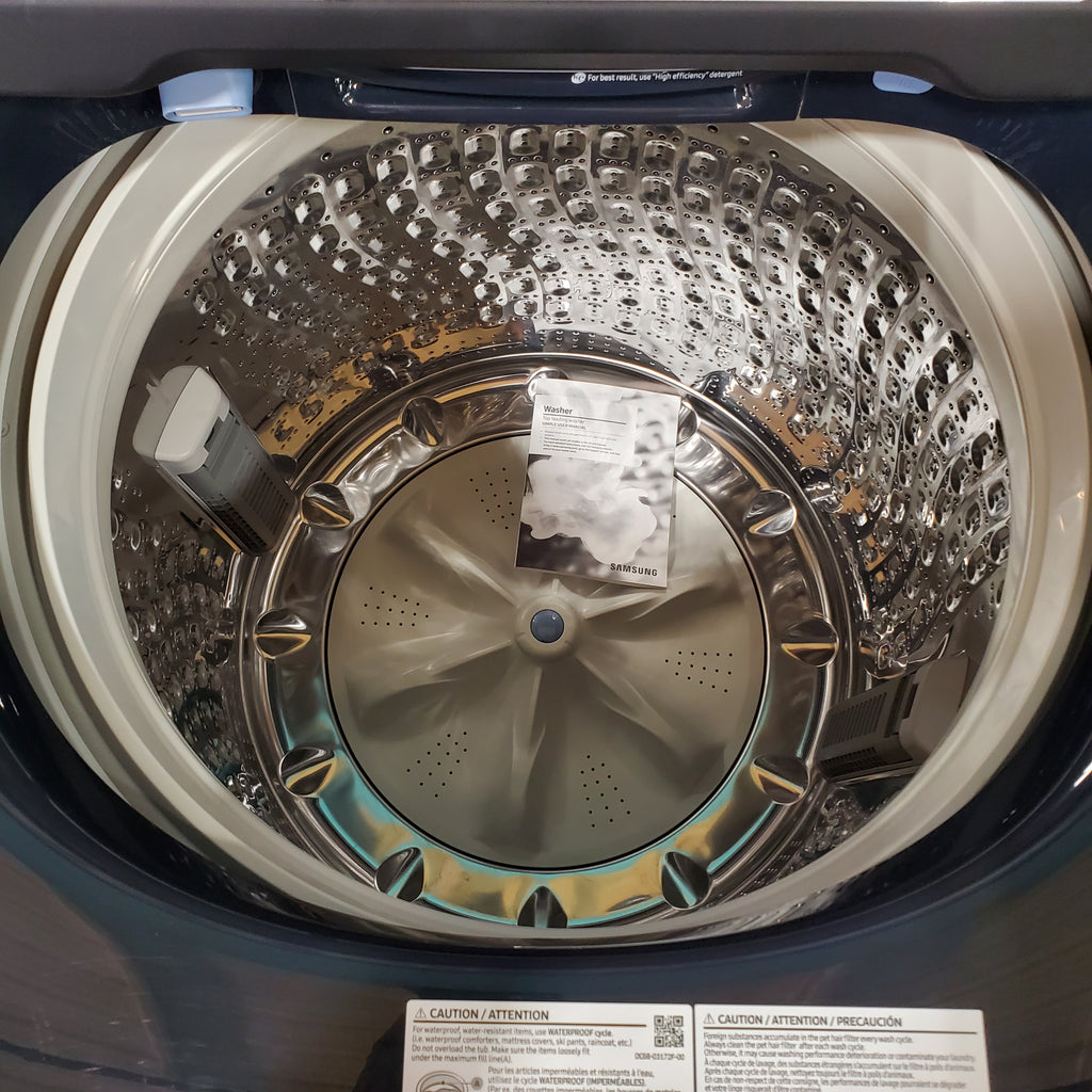 Pictures of Samsung Brushed Navy Blue 5.4 cu. ft. Smart Top Load Washer with Pet Care Solution and Super Speed Wash WA54CG7150AD - Open Box - Neu Appliance Outlet - Discount Appliance Outlet in Austin, Tx