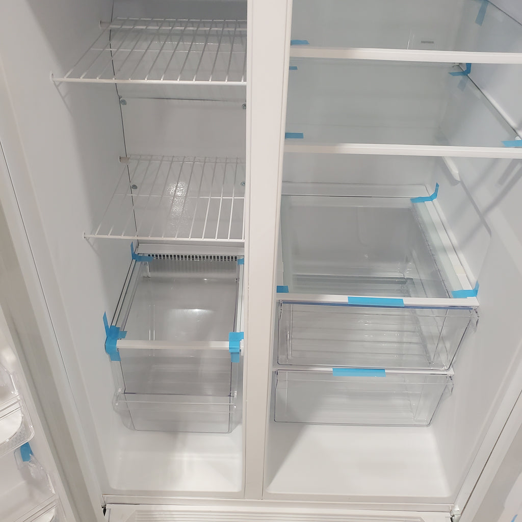 Pictures of 36 1/8" Wide White Frigidaire 25.6 cu. ft. Side by Side Refrigerator with Exterior Ice and Water Dispenser - Scratch and Dent - Minor - Neu Appliance Outlet - Discount Appliance Outlet in Austin, Tx