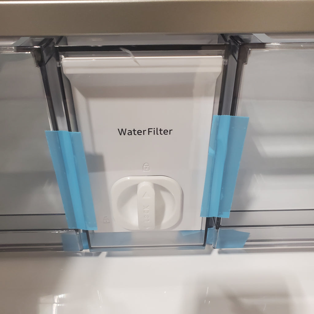 Pictures of Counter Depth Fingerprint Resistant Stainless Steel ENERGY STAR Samsung 22.8 cu. ft. 4 Door Flex Refrigerator with Beverage Center - Scratch & Dent - Major - Neu Appliance Outlet - Discount Appliance Outlet in Austin, Tx