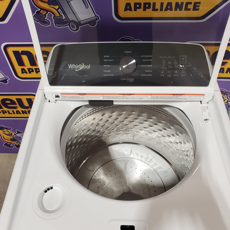 Whirlpool 4.6 Cu. Ft. Top Load Impeller Washer with Built-in Faucet WTW5020SW - Scratch & Dent (Moderate) and Whirlpool® 7.0 Cu. Ft. Electric Dryer with Moisture Sensor and Steam Refresh Cycle 16144 - WED6150PW - Open Box
