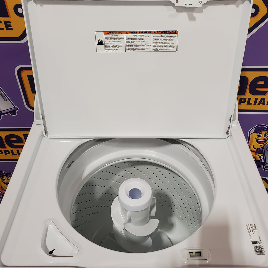 Whirlpool 3.5 cu. ft. High Efficiency Top Load Washing Machine with Deep Water Wash WTW4816FW - Scratch & Dent (Minor) and Whirlpool White Electric 7.0 Cu. Ft. Dryer with Auto Dry 16217 - WED4950HW - Scratch & Dent (Moderate)
