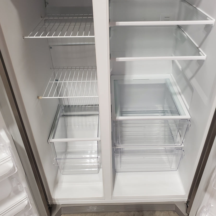 Frigidaire 25.6 cu. ft. ENERGY STAR Side by Side Refrigerator with Exterior Water and Ice Dispenser in Stainless Steel 20SD88 - FRSS2623AS - Scratch & Dent (Minor)