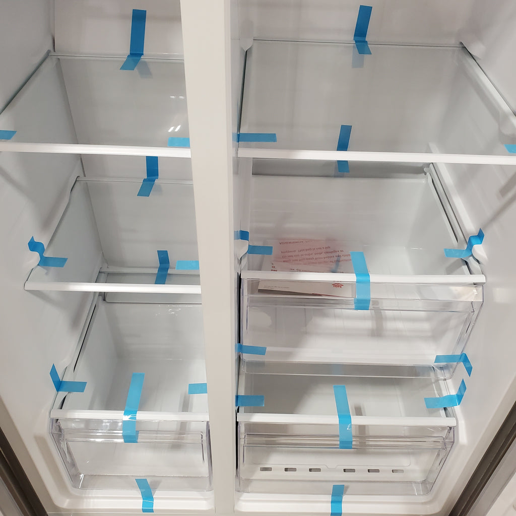 Pictures of Frigidaire 21 Cu. Ft. Counter-Depth Side-by-Side Refrigerator in Fingerprint-Resistant Stainless Steel 3SD421 - FRSG2115AV - Scratch & Dent (Moderate) - Neu Appliance Outlet - Discount Appliance Outlet in Austin, Tx