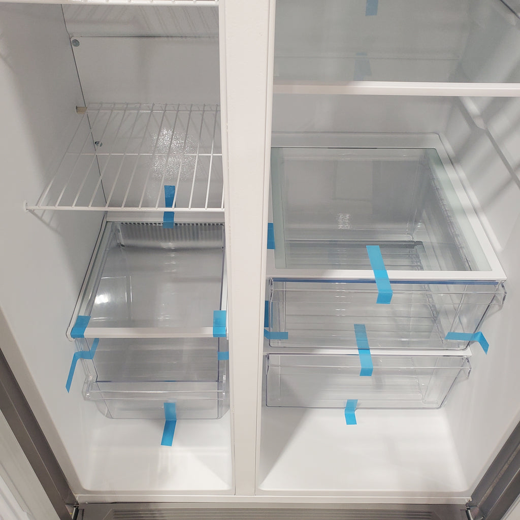 Pictures of Frigidaire 25.6-cu ft ENERGY STAR Side-by-Side Refrigerator with Ice Maker in Fingerprint Resistant Stainless Steel - 3SD675 - FRSS26L3AF - Scratch and Dent (Minor) - Neu Appliance Outlet - Discount Appliance Outlet in Austin, Tx