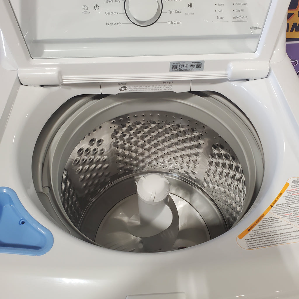 Pictures of ENERGY STAR LG 4.1 cu. ft. Top Load Washing Machine with 4-Way Agitator WT6105CW and ENERGY STAR LG 7.3 cu. ft. Electric Dryer with Smart Diagnosis DLE6100W - Scratch & Dent (Minor) - Neu Appliance Outlet - Discount Appliance Outlet in Austin, Tx