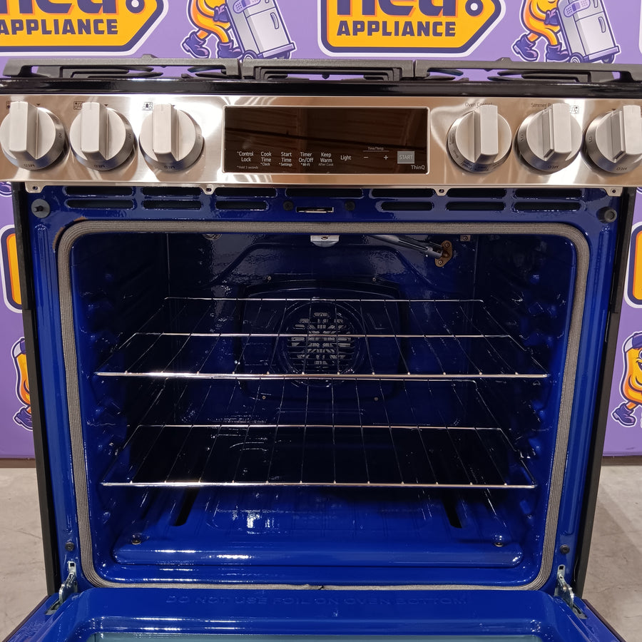LG 5.8 cu.ft. Smart Propane-Converted Single Oven Slide-in Range, Air Fry, Fan Convection, EasyClean®, Self Clean, ThinQ®, Printproof® Stainless Steel LSGL5833X - Scratch & Dent (Minor)