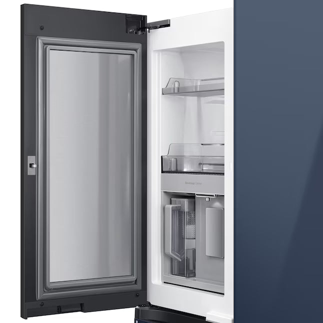 Samsung Bespoke 22.8-cu ft 4-Door Counter-depth Smart French Door Refrigerator with Dual Ice Maker and Door within Door ENERGY STAR in Navy Glass RF23A967541 - Certified Refurbished