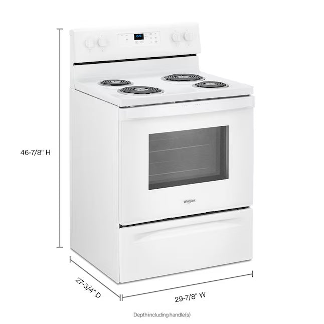 Whirlpool White 4.8 cu. ft. Electric Range with Keep Warm setting and Control Lock Mode WFC150M0JW - Open Box