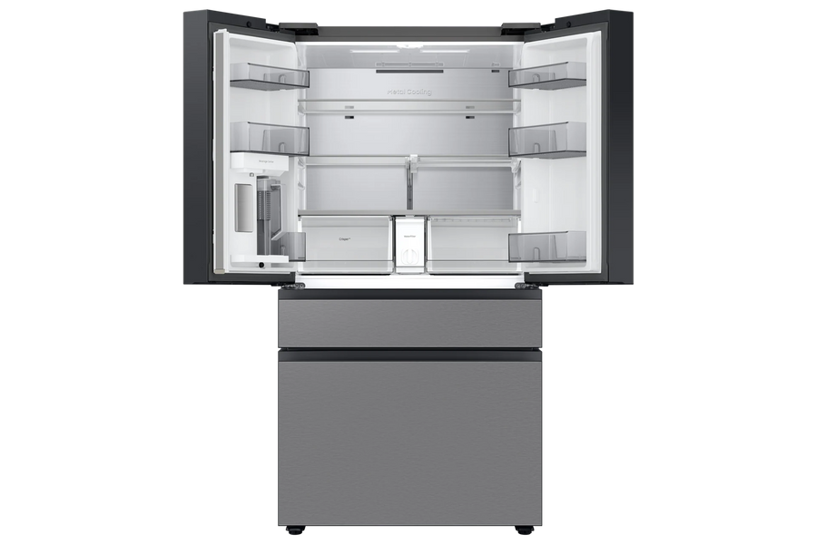 Samsung Bespoke 36 in. 29 cu. ft. Standard Depth 4-Door French Door Refrigerator in Stainless Steel with Beverage Center RF70F29DER - Scratch & Dent (Moderate)