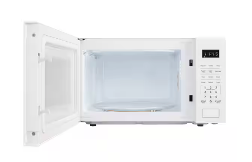 Vissani 1.1 cu. ft. Electric 1000-W Countertop Microwave in White with Turntable, 6-Heating Functions, and 2-Step Lock System E30PXP02-WHT - Scratch & Dent (Minor)