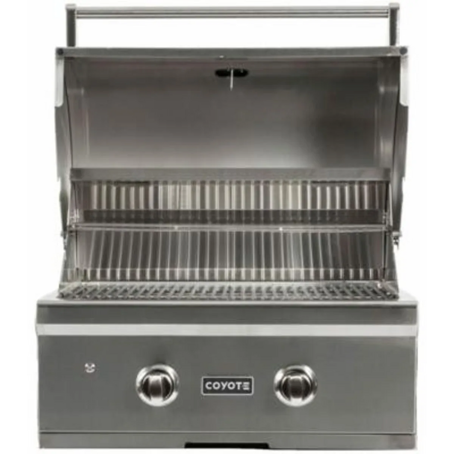 Coyote 28 Inch Built-in Gas Grill with Infinity Burners, Warming Rack, Heat Control Grids, 40,000 Total BTU, Interior Hood Lights, 640 sq. in. Cooking Area and Stainless Steel Grates C1C28LP - Scratch & Dent (Minor)