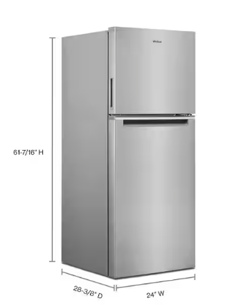 Whirlpool 24 in. 11.6 cu. ft. Top Freezer Refrigerator in Fingerprint Resistant Stainless Finish, Counter Depth 251318SD1384 - WRT112CZJZ - Scratch & Dent (Moderate)