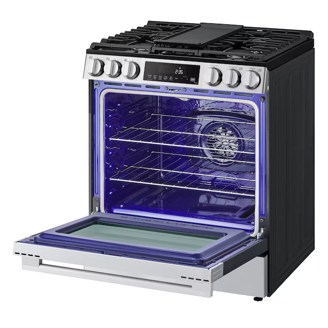 LG 5.8 cu.ft. Smart Propane-Converted Single Oven Slide-in Range, Air Fry, Fan Convection, EasyClean®, Self Clean, ThinQ®, Printproof® Stainless Steel LSGL5833X - Scratch & Dent (Minor)