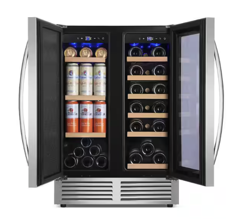 Nipus 24 in. Built-in Dual Zone 18 Bottle and 80 Can Wine and Beverage Cooler with Four Door Handles Wine Fridge in Silver 251312SD1029 - NPDUAL01 - Open Box