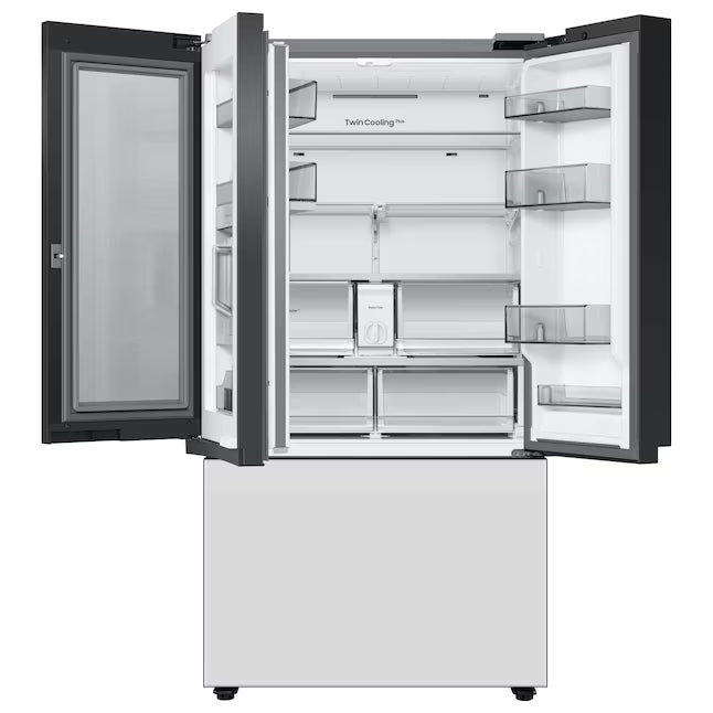 Samsung Counter-Depth Beverage Center 24.0 cu ft 3-Door Smart Compatible French Door Refrigerator with Dual Ice Maker with Water Dispenser and Door within Door ENERGY STAR Certified in White Glass RF24BB660012 - Scratch & Dent (Minor)