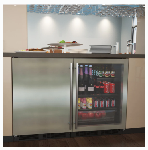 Marvel. 24 Inch Built-In Undercounter Beverage Center with 7 Bottle Capacity, 95 Can Capacity, 3-in-1 Convertible Shelf, 3 Glass Shelves, and Dual Pane Glass Door MABV224-SG31A - Open Box