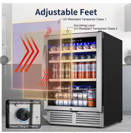 TITTLA 24 in. Single Zone 220 Plus Cans Beverage Refrigerator with Built-in Beverage Cooler KMBR150 - Open Box