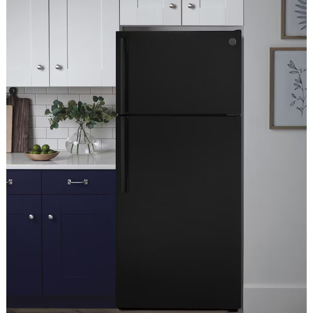 GE® 16.6 Cu. Ft. Top-Freezer Refrigerator in Black GE9914 - GTS17DTNRBB - New In Box