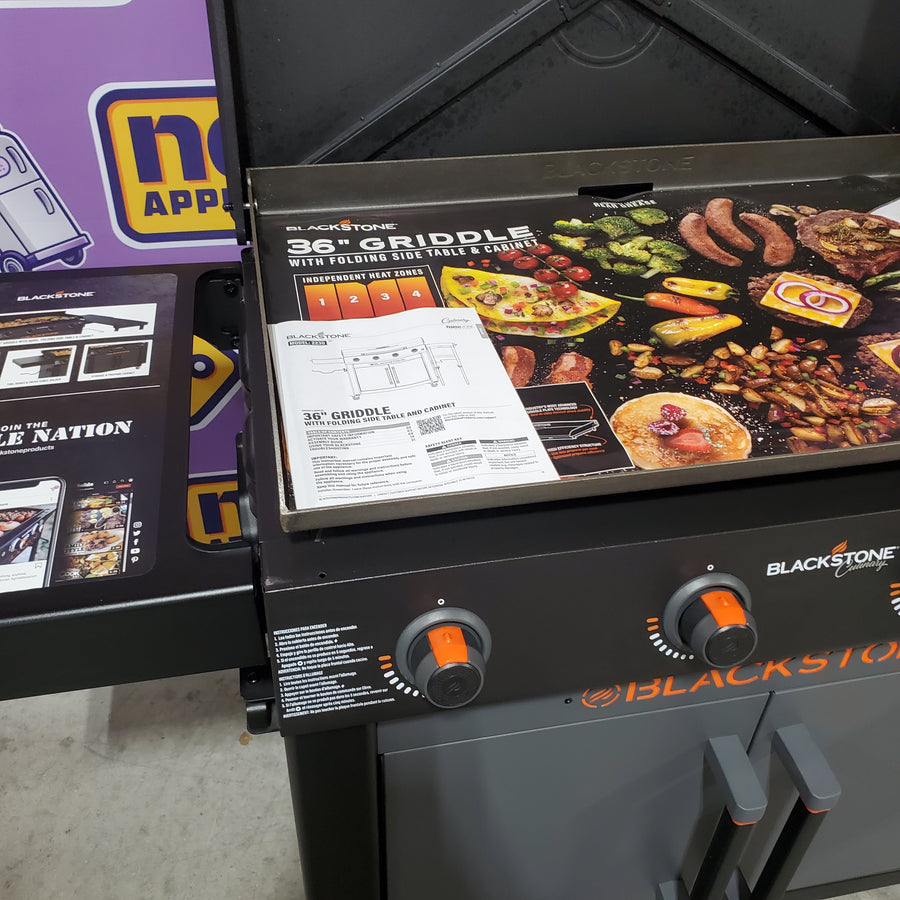 Blackstone 36in Culinary Cabinet Omnivore Griddle with Folding Prep Table 4-Burner Liquid propane Flat Top Grill 7SD341 - 2230 - Open Box