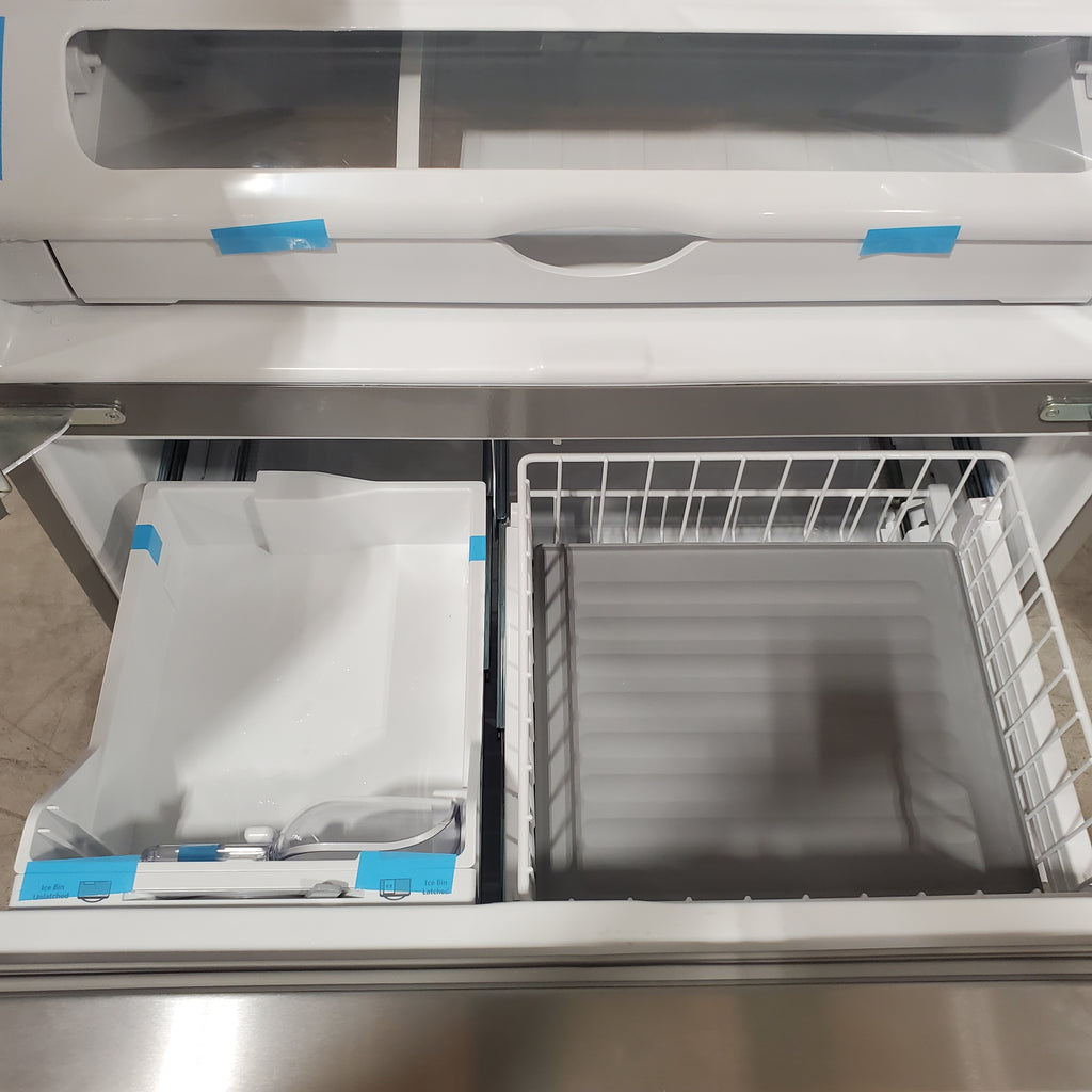 Pictures of JennAir RISE 21.9 Cu. Ft. French Door Counter-Depth Refrigerator with Gourmet Bay Drawer and TriSensor Climate Control in Stainless Steel JFFCF72DKL - Scratch & Dent (Minor) - Neu Appliance Outlet - Discount Appliance Outlet in Austin, Tx