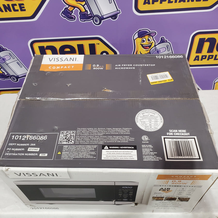 Vissani 19 in. 0.9 cu. ft. 900-Watt Countertop Microwave Oven in Stainless Steel with Convection and Air Fry VSCMAF09S2A09A - New in Box