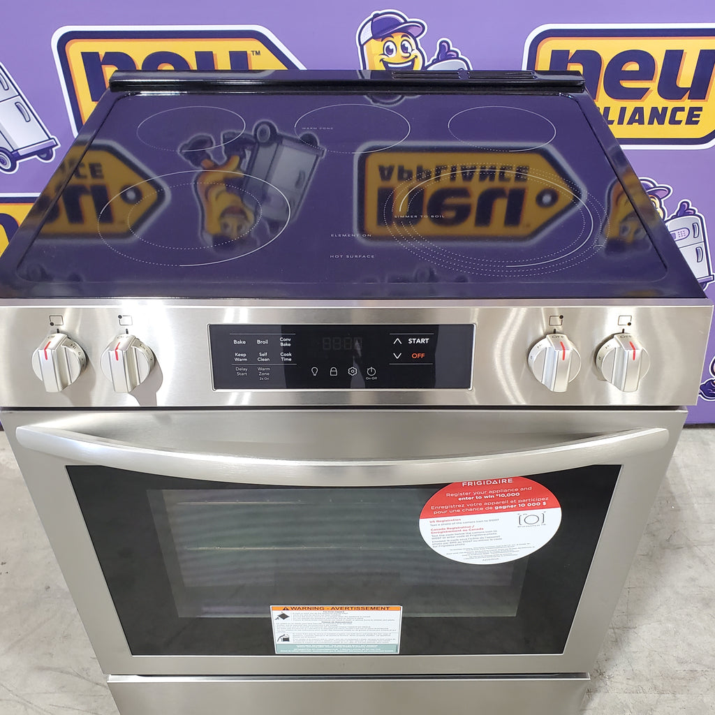 Pictures of Stainless Steel Frigidaire 30-in Glass Top 5 burner Slide-In Electric Range with 5.3-cu ft Convection Oven FCFE308LAF - Open Box - Neu Appliance Outlet - Discount Appliance Outlet in Austin, Tx