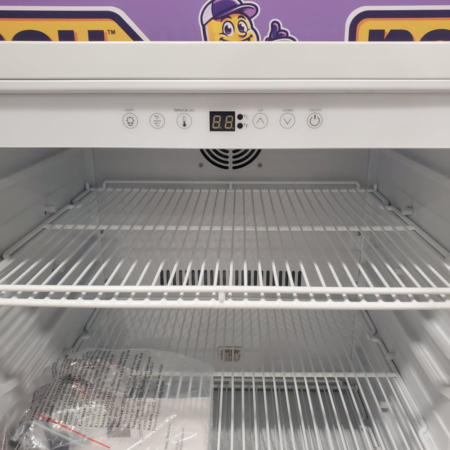Hooure 23.42 in. Freestanding 200 Cans Beverage Cooler with Glass Door in White FM24WS - Open Box