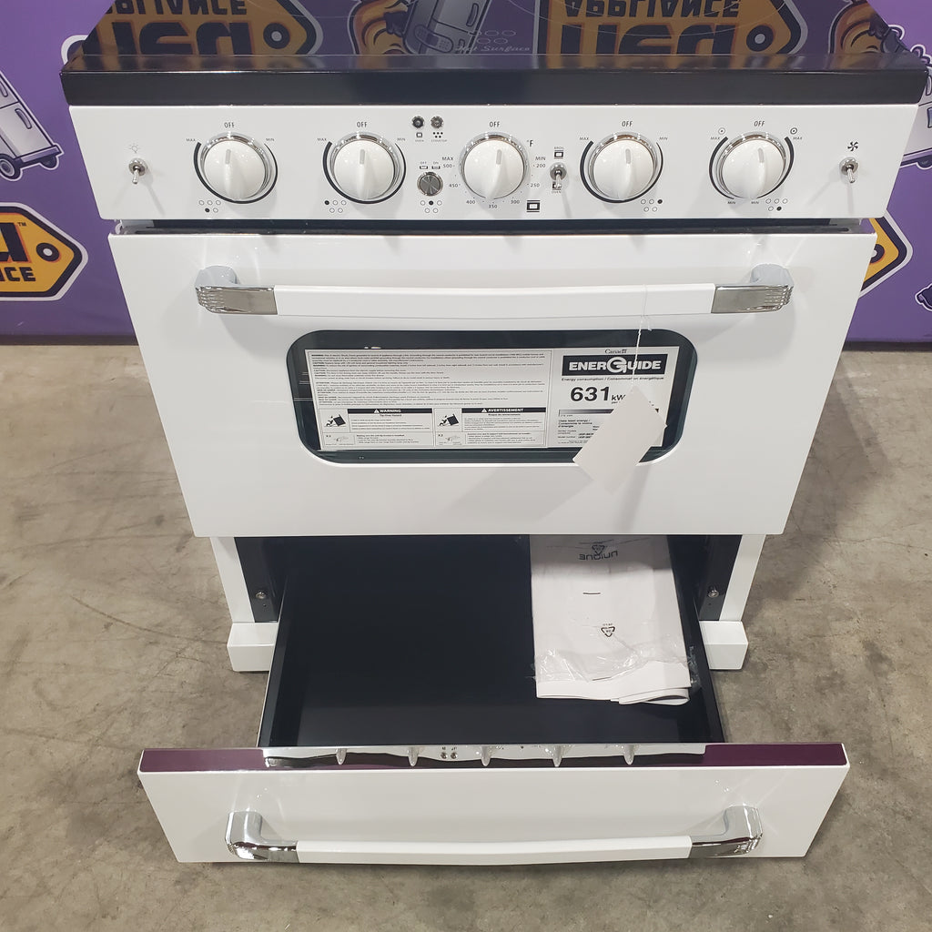 Unique Classic Retro 30-in Glass Top 5 Burners 3.9-cu ft Convection Oven Freestanding Electric Range with WipeClean Coating 3SD872 - UGP-30CR EC W - Open Box