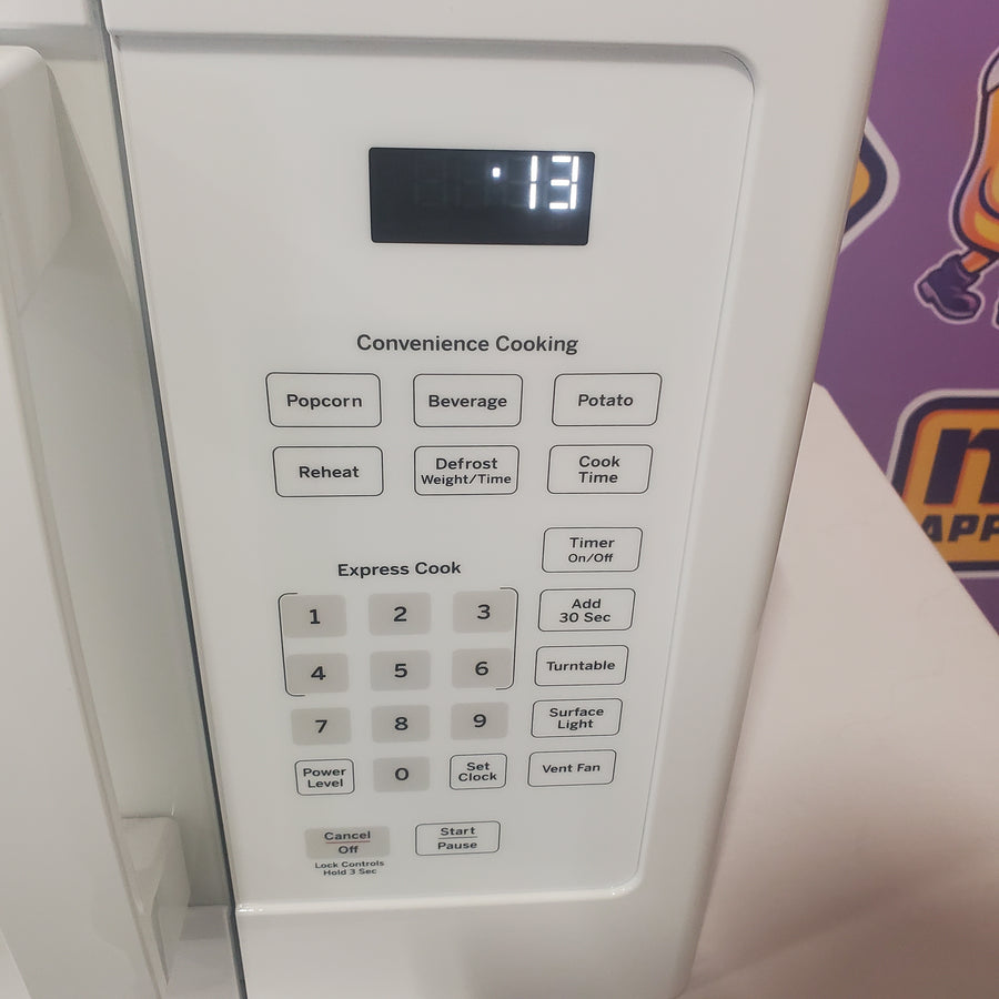 GE 1.6 cu. ft. Over the Range Microwave in White with 13.5 inch Defrost Options JVM3160DFWW - Scratch & Dent (Minor)