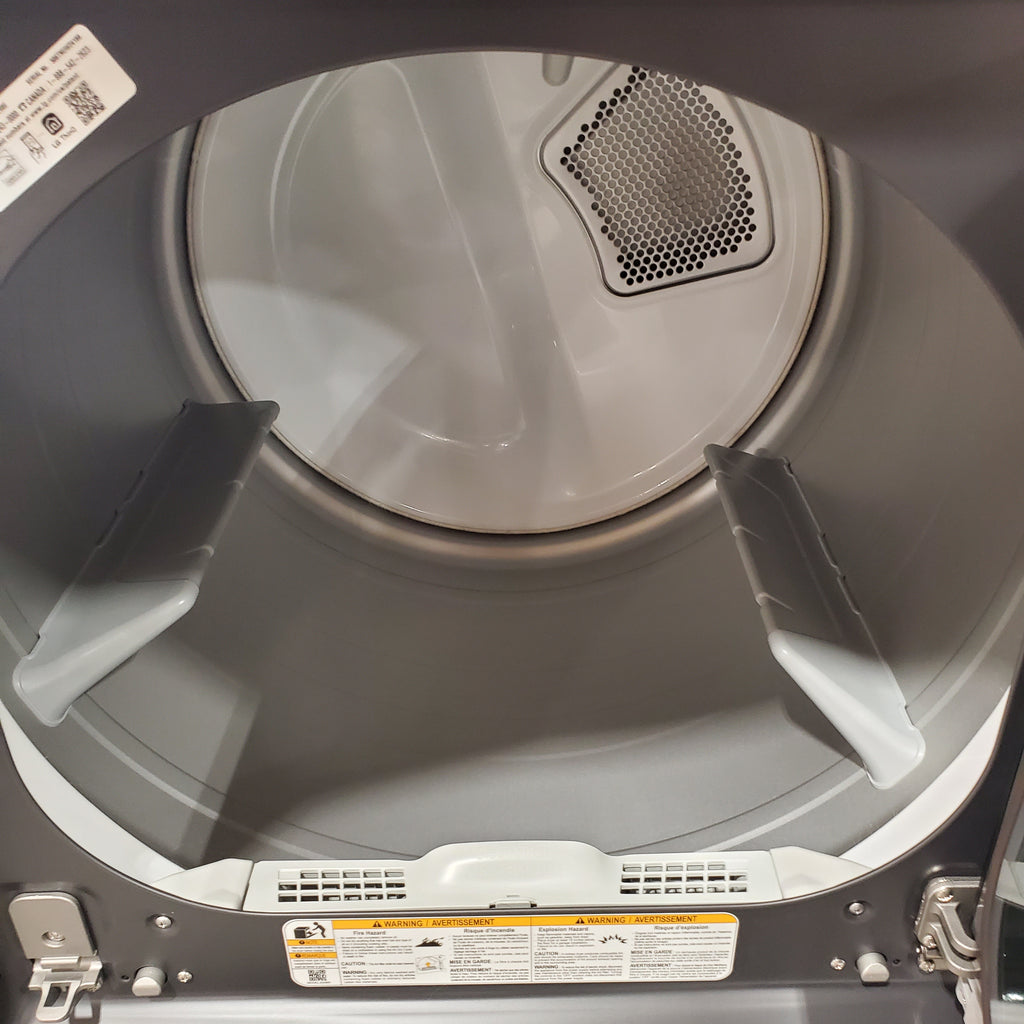 Pictures of LG 5.3 cu. ft. Smart Top Load Washer with 4-Way® Agitator, TurboWash3D Technology, and AI Sensing EasyUnload™ WT8405CB - Open Box and LG 7.3 cu. ft. Rear Control Electric Dryer with LG EasyLoad™ Door and AI Sensing DLE8400BE - Open Box - Neu Appliance Outlet - Discount Appliance Outlet in Austin, Tx