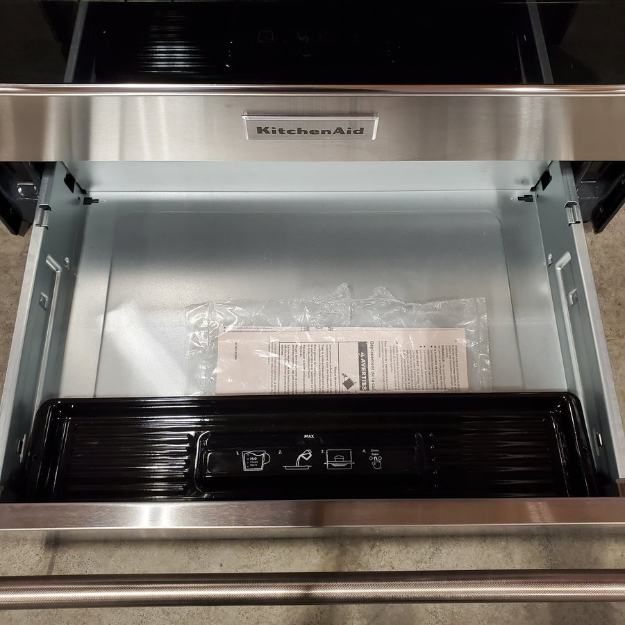KitchenAid Glass Top 5 burners 6.4-cu ft Convection Oven Slide-In Electric Range in Stainless Steel KSEG700ESS - Scratch & Dent (Minor)