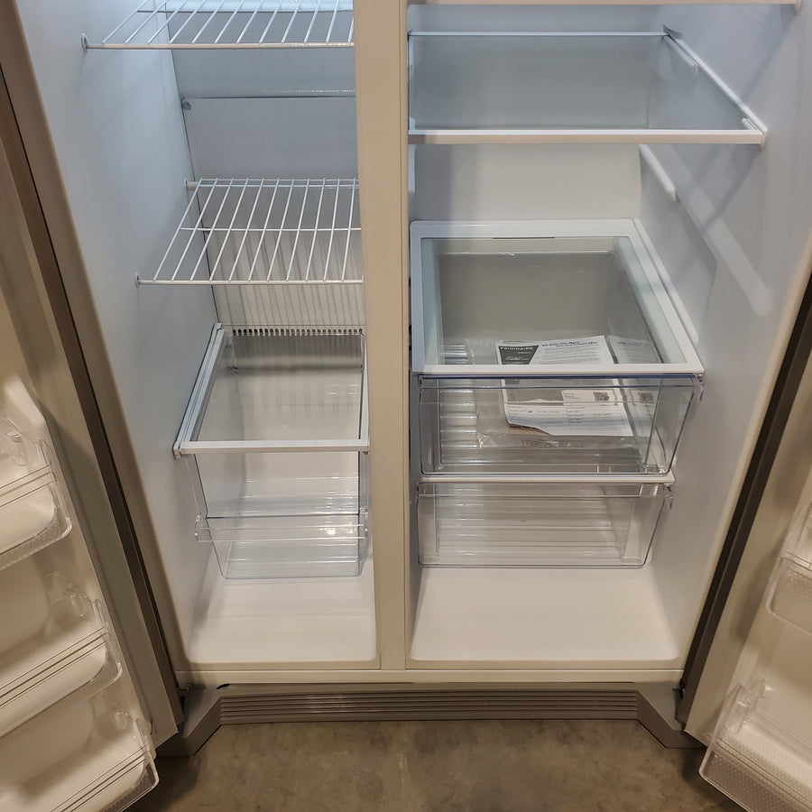 Frigidaire 25.6 cu. ft. ENERGY STAR Side by Side Refrigerator with Exterior Water and Ice Dispenser in Stainless Steel 3SD955 - FRSS2623AS - Scratch & Dent (Minor)