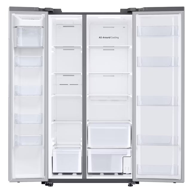 Samsung 28-cu ft Side-by-Side Refrigerator Smart Compatible with Ice Maker with Ice Dispenser in Fingerprint Resistant Stainless Steel 22SD028 - RS28A500ASR - Scratch & Dent (Minor)