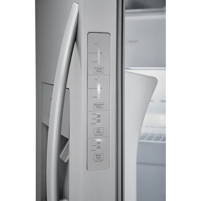 Frigidaire 25.6-cu ft ENERGY STAR Side-by-Side Refrigerator with Ice Maker in Fingerprint Resistant Stainless Steel 22231SD323 - FRSS26L3AF - Scratch & Dent (Moderate)