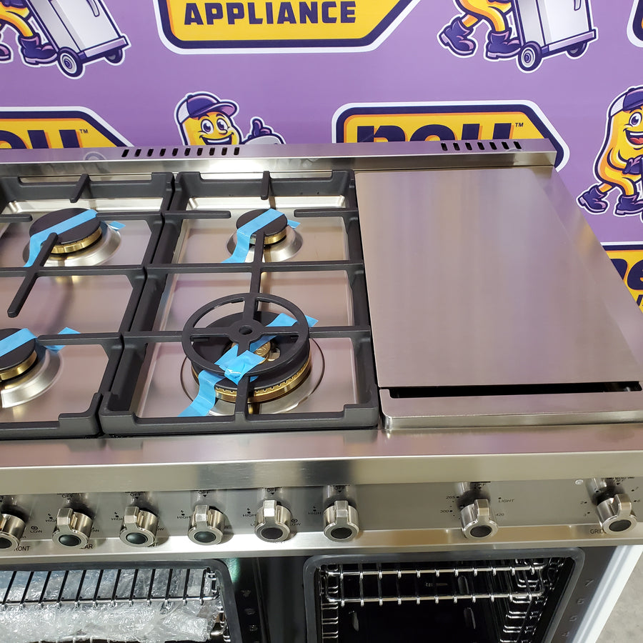 Bertazzoni 48 Inch Freestanding Professional Gas Range with 6 Sealed Burners, Double Oven, 7.1 Cu. Ft. Total Capacity in Bianco White PROF486GGASBIT - Scratch & Dent (Minor)