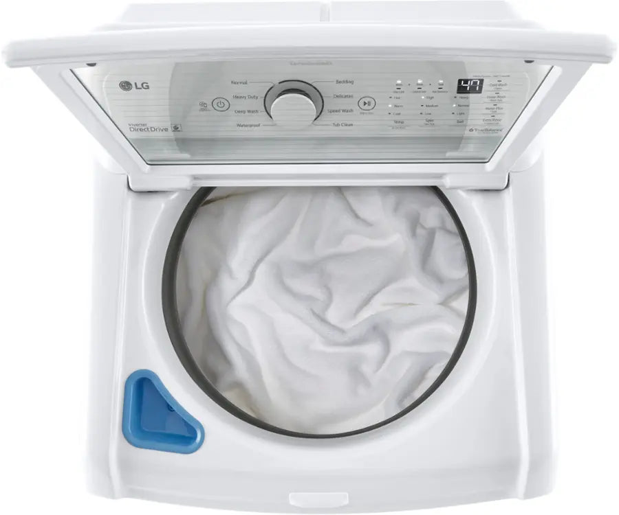 Pictures of LG White Top Load 4.5 Cu. Ft. Washer with NeveRust Drum and TurboDrum Technology WT7000CW - Certified Refurbished and LG 7.3 Cu. Ft. Electric Rear Control Ultra Large Capacity Dryer in White with Sensor Dry 16037 - DLE6100W - Certified Refurbished - Neu Appliance Outlet - Discount Appliance Outlet in Austin, Tx
