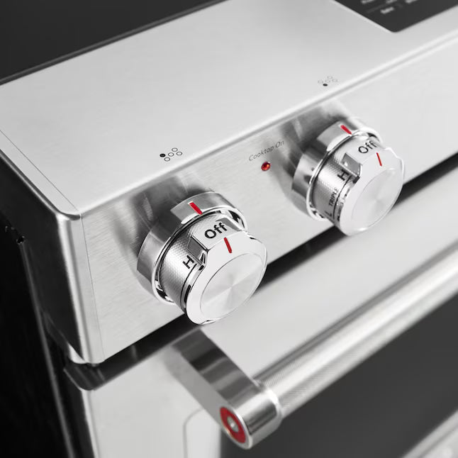 KitchenAid Glass Top 5 burners 6.4-cu ft Convection Oven Slide-In Electric Range in Stainless Steel KSEG700ESS - Scratch & Dent (Minor)