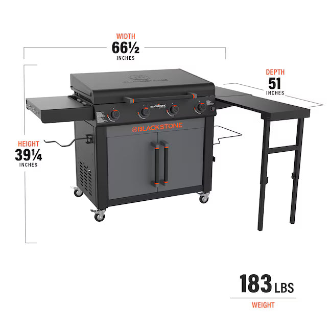 Blackstone 36in Culinary Cabinet Omnivore Griddle with Folding Prep Table 4-Burner Liquid propane Flat Top Grill 7SD341 - 2230 - Open Box