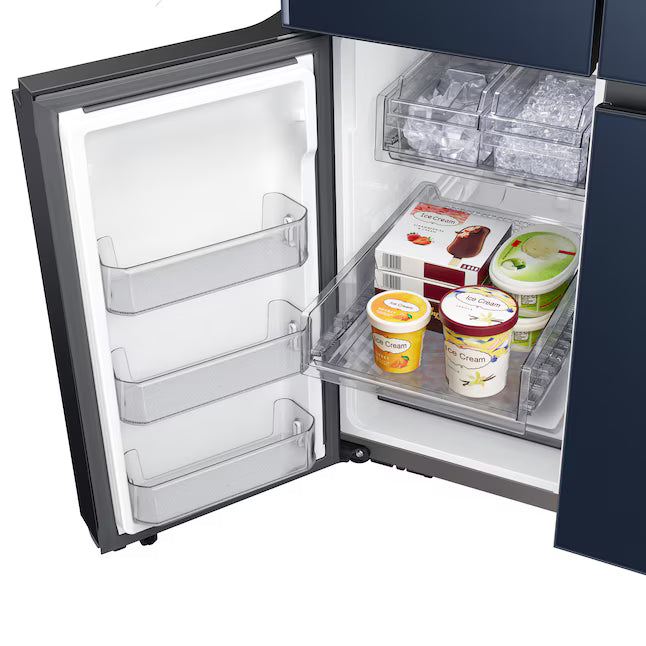 Samsung Bespoke 22.8-cu ft 4-Door Counter-depth Smart French Door Refrigerator with Dual Ice Maker and Door within Door ENERGY STAR in Navy Glass RF23A967541 - Certified Refurbished