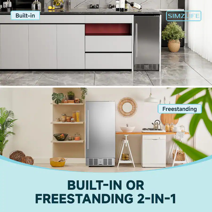 SIMZLIFE 130-Can Single Zone Beverage Fridge 15 in. Built-in Design in Stainless Steel RU-03 - Scratch & Dent (Minor)