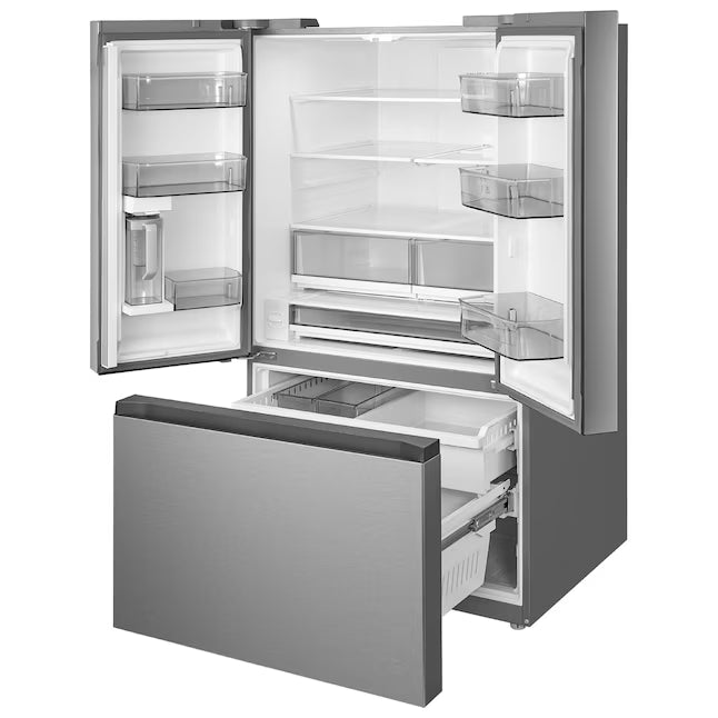 Midea Counter-Depth PLUS 26.5-cu ft 3 -Door 36-in Wide French Door Refrigerator with Dual Ice Maker ENERGY STAR Certified in Stainless Steel MRF27I6BST - Scratch & Dent (Major)