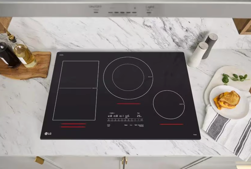 Pictures of 30" Induction Cooktop, White Backlit, Red Bar, Bridge, 4 Elements, ThinQ® with UltraHeat™ and Backlit SmoothTouch® Glass Controls CBIH3017BE - Open Box - Neu Appliance Outlet - Discount Appliance Outlet in Austin, Tx