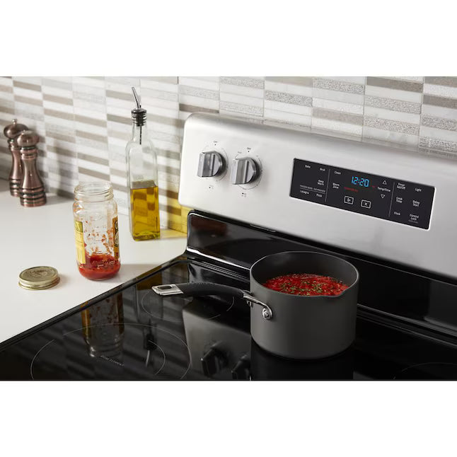 Whirlpool 5.3 cu. ft. Electric Range with 5 Burner Elements and Frozen Bake Technology in Stainless Steel 05CR74 - WFE525S0JS - Scratch & Dent (Minor)