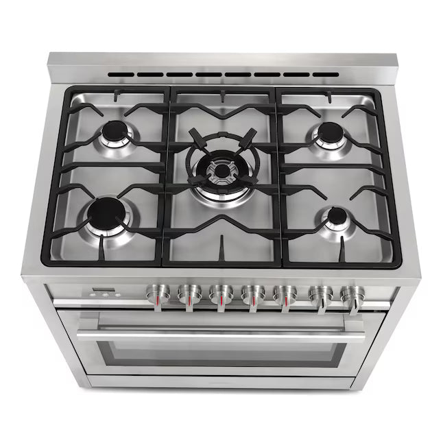 Cosmo 36-in Deep Recessed 5-Burner Convection Oven Freestanding Dual Fuel Range in Stainless Steel 22133SD173 - F965 - Scratch & Dent (Minor)
