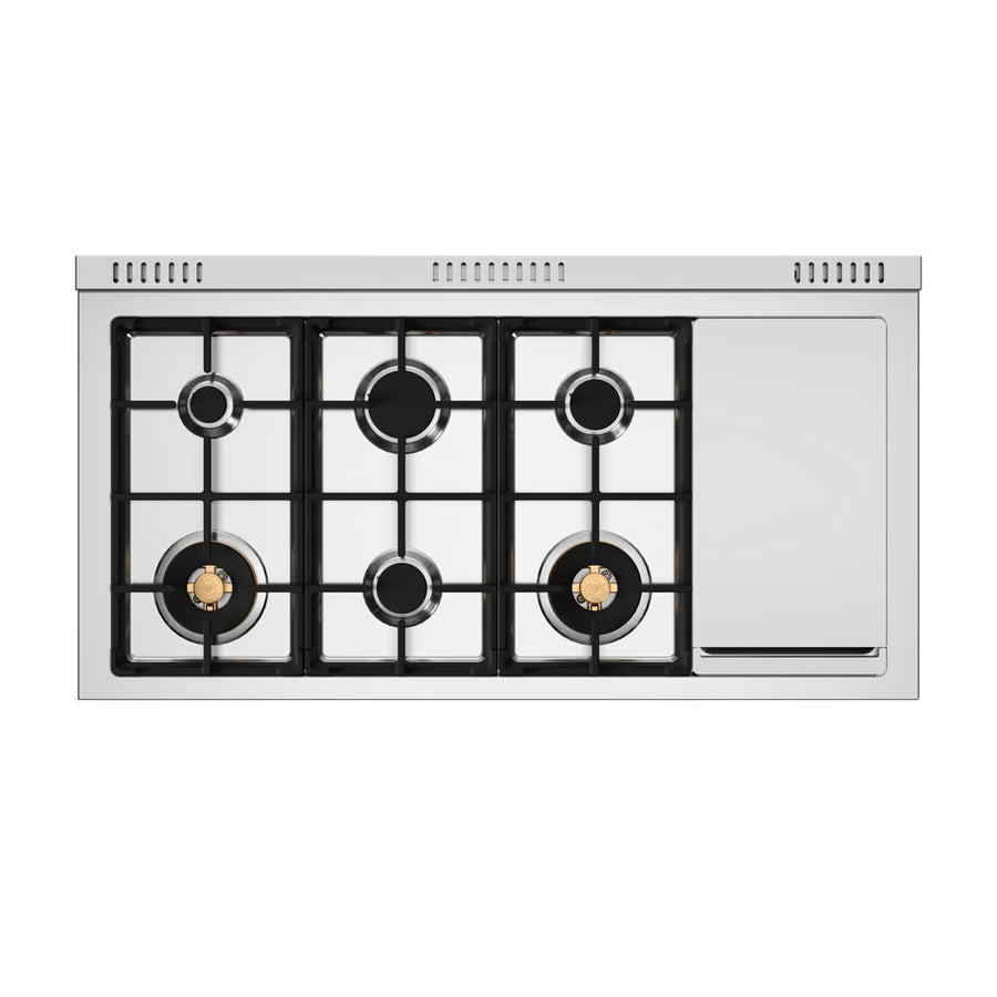 Bertazzoni Master Series 48 Inch Freestanding Gas Range with 6 Sealed Burners, 7 cu. ft. Total Oven Capacity, Double Oven, European Convection Oven, and Electric Griddle: Natural Gas 11113107 - MAS486BTFGMX - Scratch & Dent (Minor)