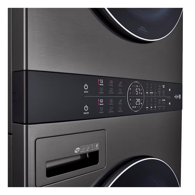 LG ENERGY STAR WashTower Stacked Laundry Center with 4.5 cu. ft. Washer and 7.4 cu. ft. Electric Dryer in Black Steel 3SD885 - WKEX200HBA - Scratch & Dent (Minor)