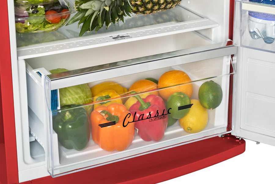 Unique Classic Retro 23.8 in. 11 cu. ft. Frost Free Top Freezer Refrigerator in Candy Apple Red, Energy Star 25CR226 - UNQ-310L-R-TM - Scratch & Dent (Minor)