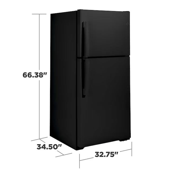GE® 21.9 Cu. Ft. Garage Ready Top-Freezer Refrigerator in Black GE9913 - GTS22KGNRBB - New In Box
