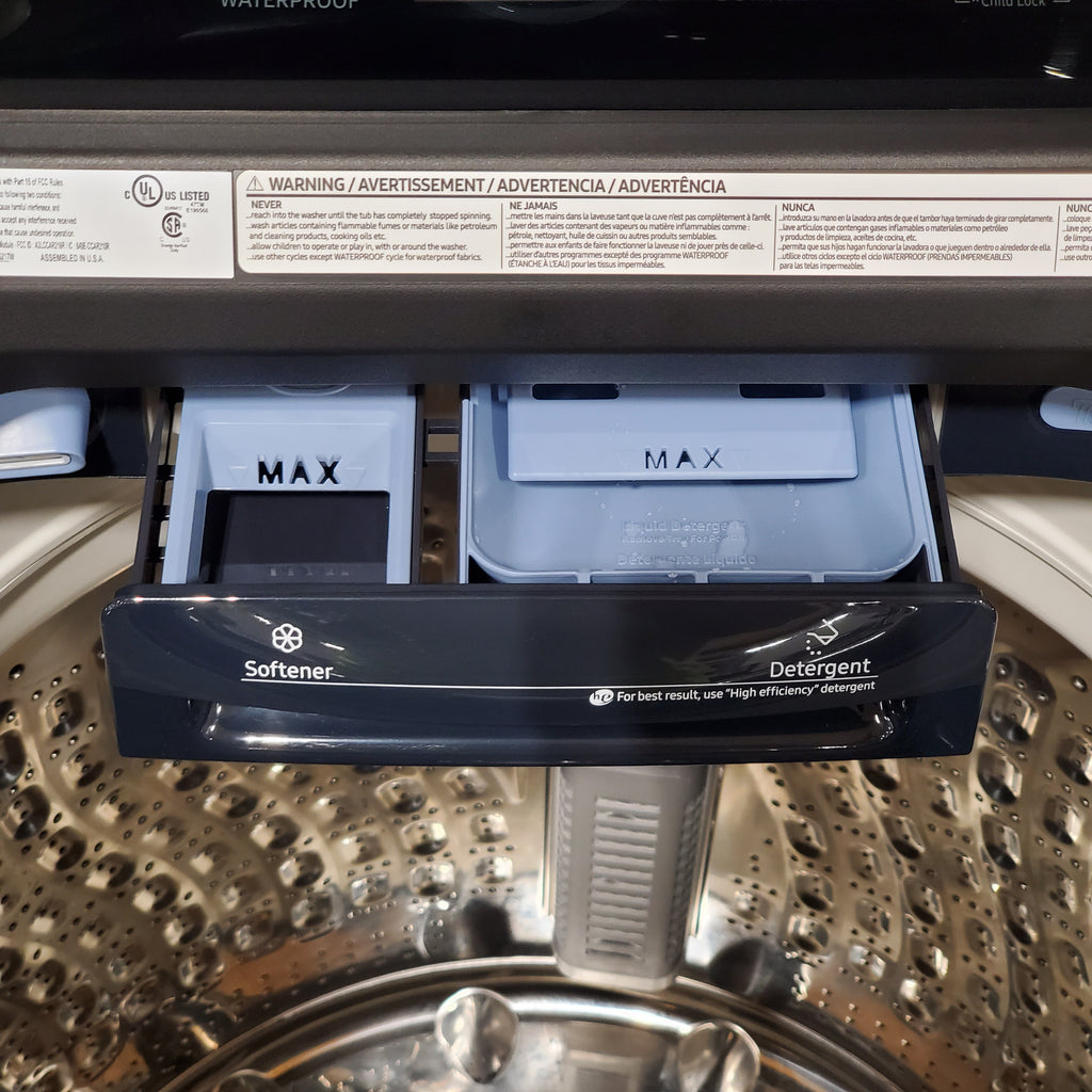 Samsung Brushed Navy Blue 5.4 cu. ft. Smart Top Load Washer with Pet Care Solution and Super Speed Wash 5SD228 - WA54CG7150AD - Scratch & Dent (Minor)